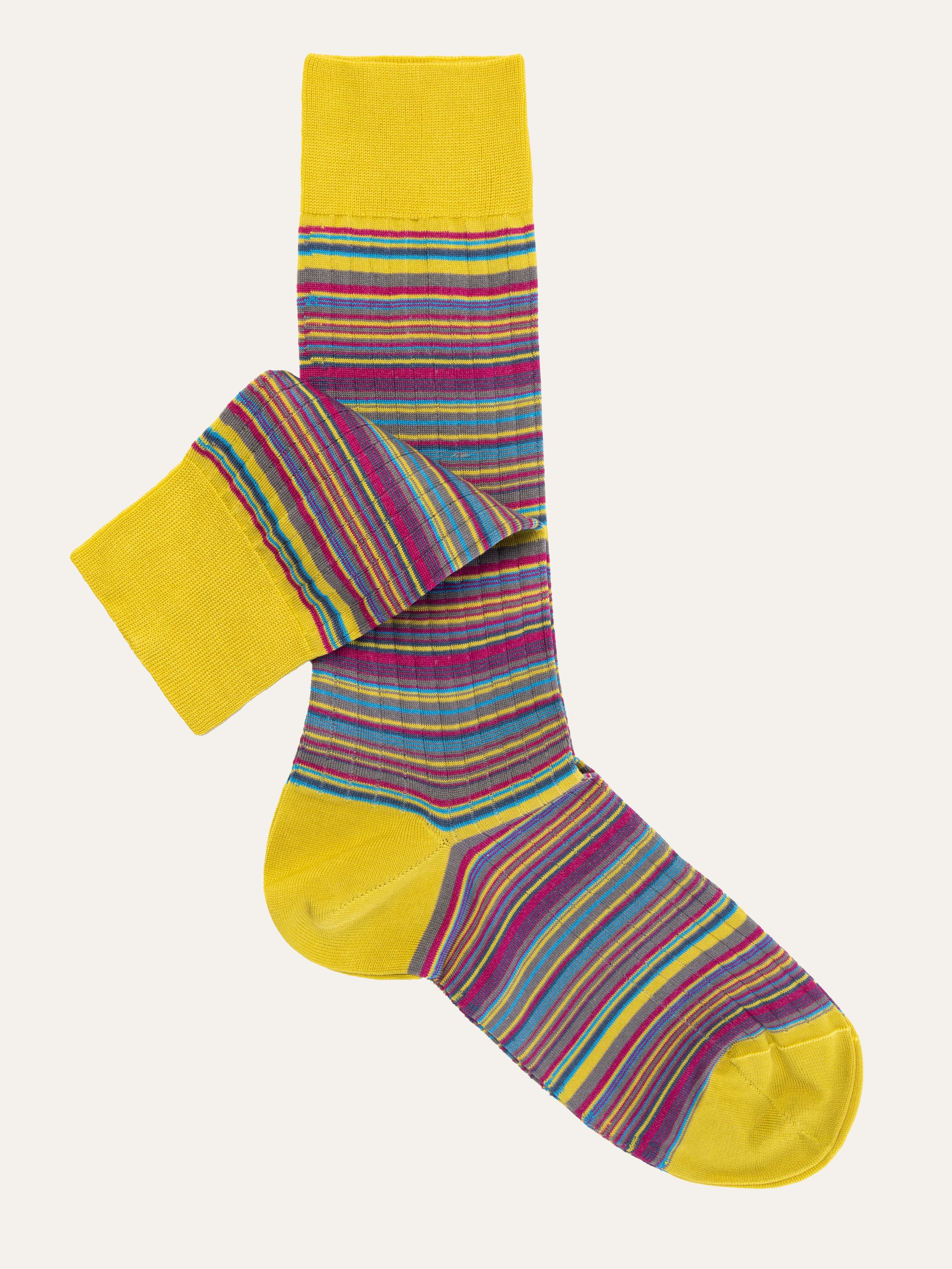 Calze Corte in Cotone a Righe Multicolore