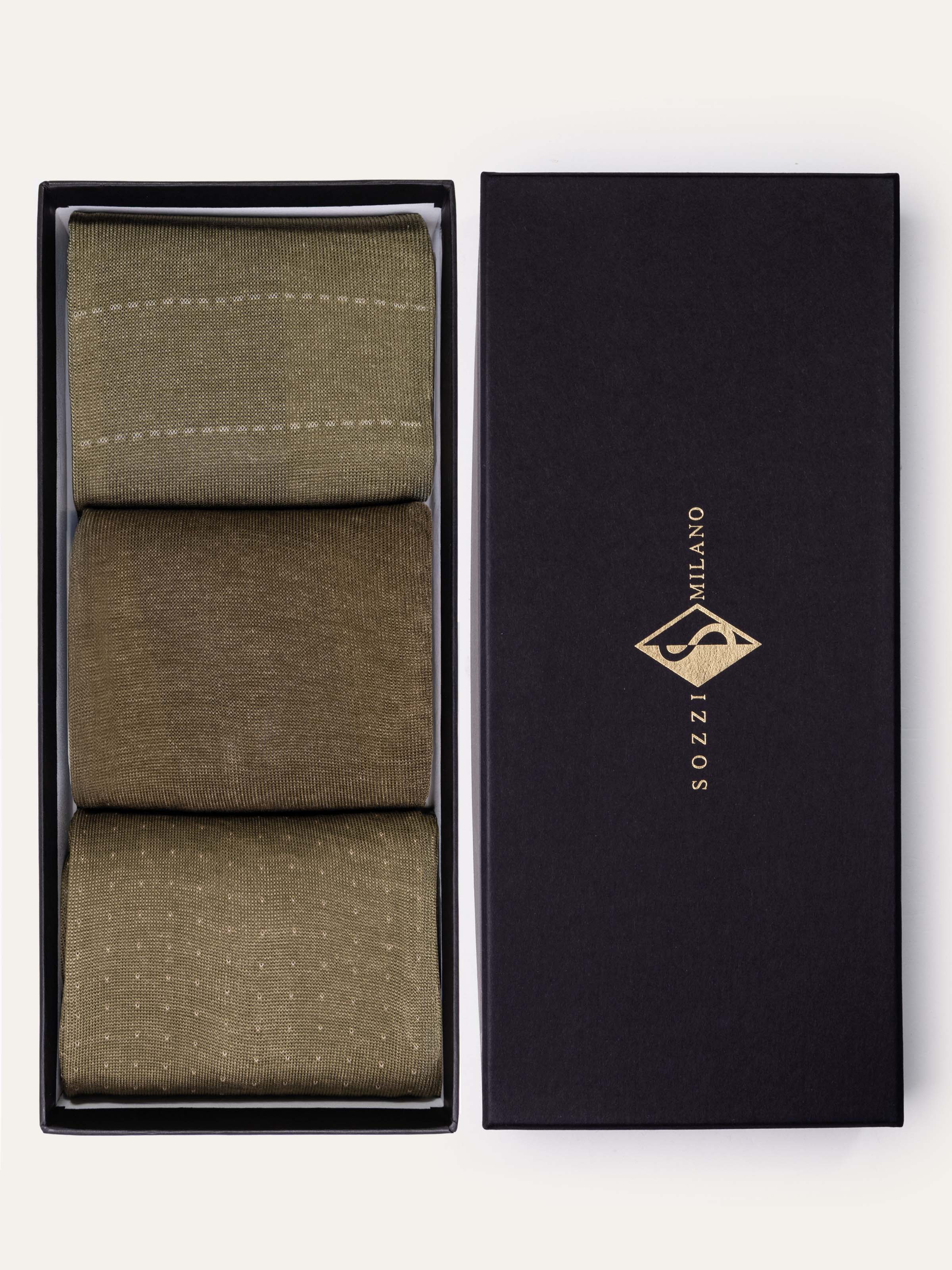 Confezione Regalo 3 paia di calze Lunghe Fantasie Classiche in Filo di Scozia