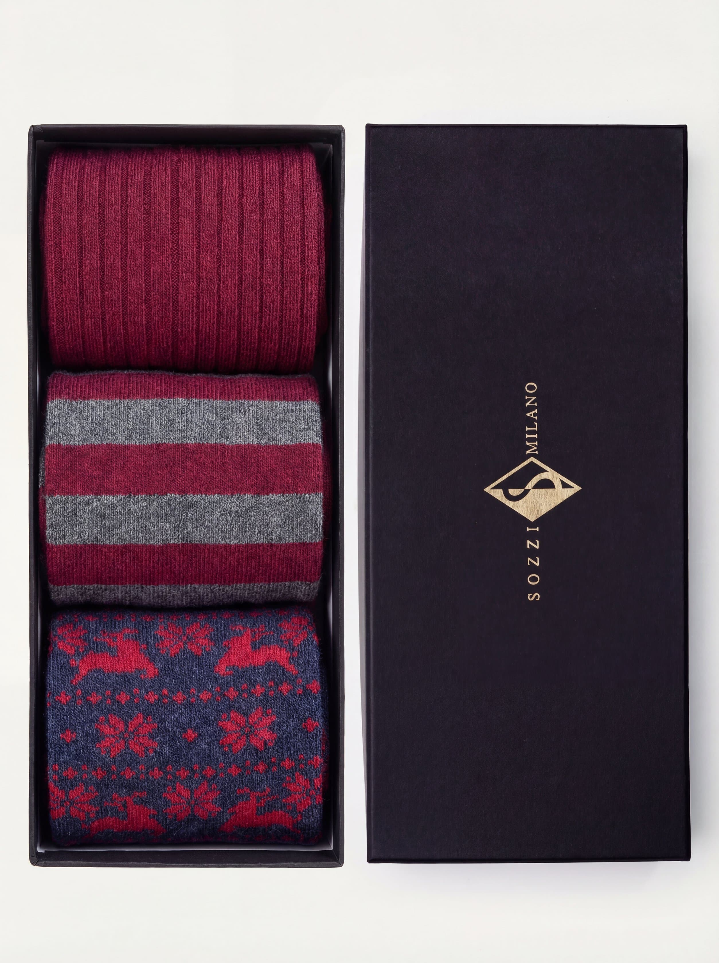 Cofanetto Regalo 3 paia calze Corte fantasie Natalizie in misto Cashmere